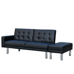 3 Seater Leather Sofa Bed Couch Futon Suite with Ottoman - Black