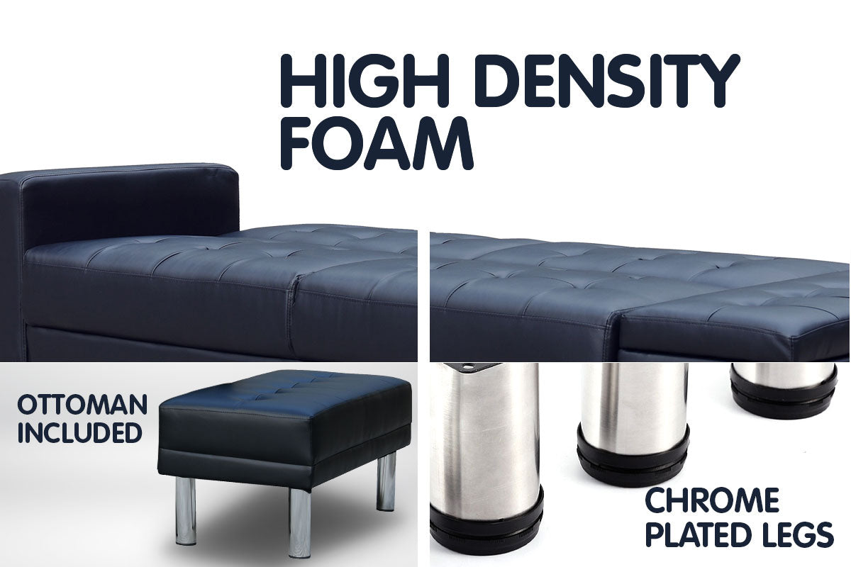 3 Seater Faux Leather Sofa Bed Couch Futon Suite with Ottoman - Black