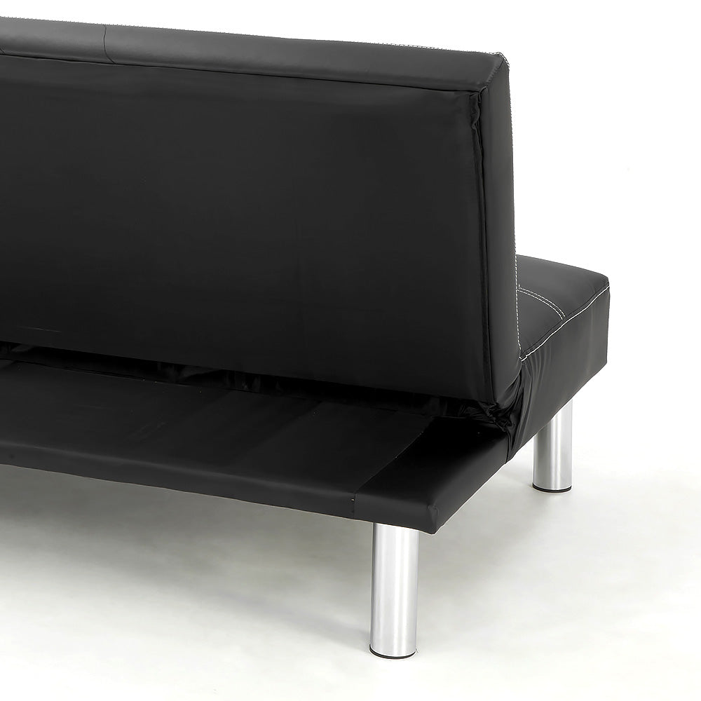 Chelsea 3 Seater Faux Leather Sofa Bed Couch - Black
