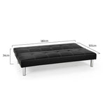 3 Seater Leather Sofa Bed Couch - Black