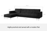 Corner Sofa Bed Couch with Chaise - Black
