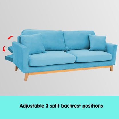 Sarantino 3 Seater Faux Velvet Sofa Bed Couch Furniture - Blue