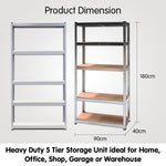 5 Shelf Adjustable Storage Rack Work Table Galvanized Steel 180x90cm