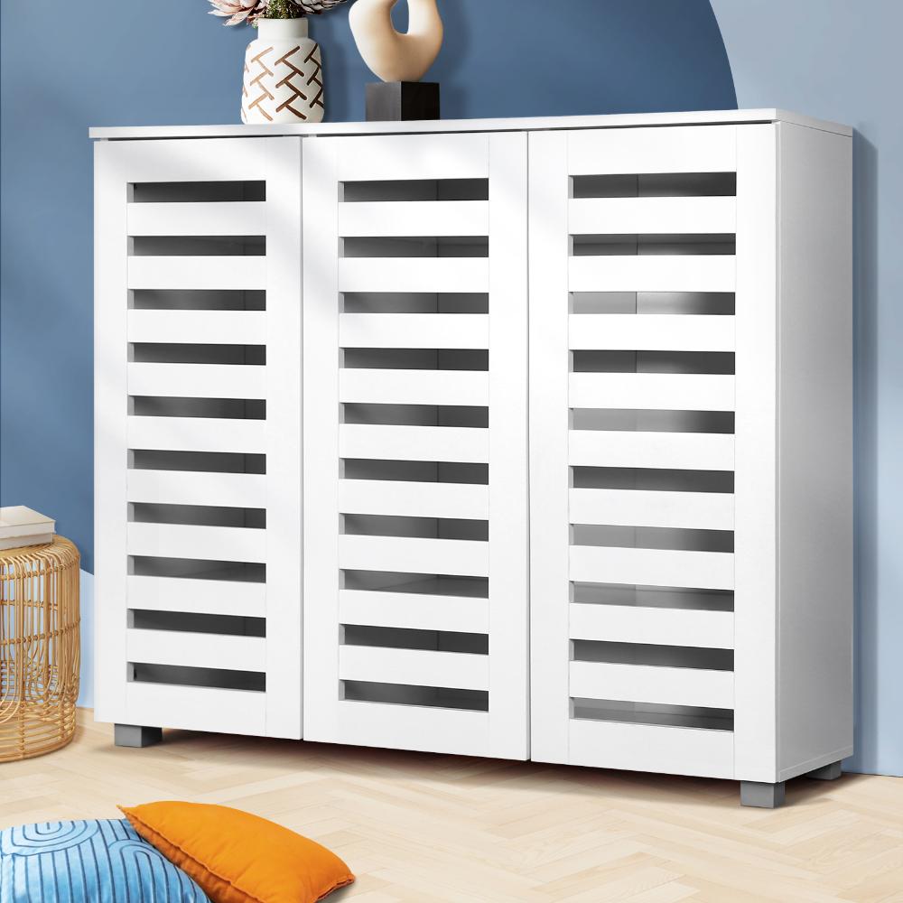 Shoes Cabinet Shoe Storage Rack Organiser Shelf 3 Doors 30 Pairs White