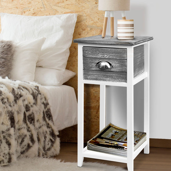  Bedside Table Nightstand Drawer Storage Cabinet Lamp Side Shelf Unit Grey