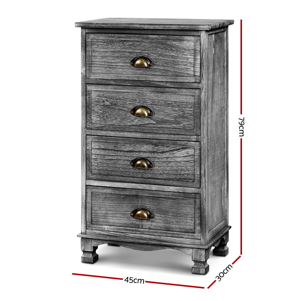 Bedside Tables Drawers Cabinet Vintage 4 Chest of Drawers Grey Nightstand