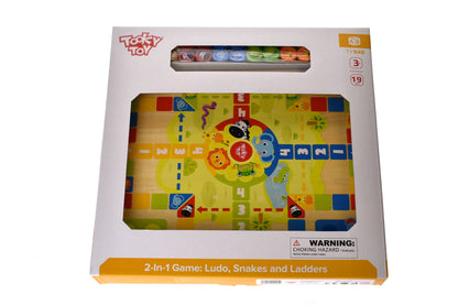 2 IN 1 WOODEN BOARD GAME - LUDO GAME, SNAKES AND LADDERS