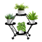 Plant Stand Metal Outdoor Indoor Garden Decor Flower Pot Rack Iron Wheels