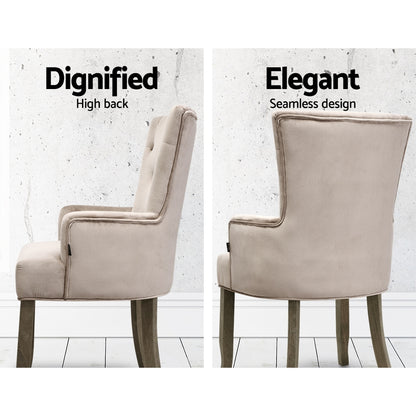 Artiss Dining Chairs French Provincial Chair Velvet Fabric Timber Retro Camel