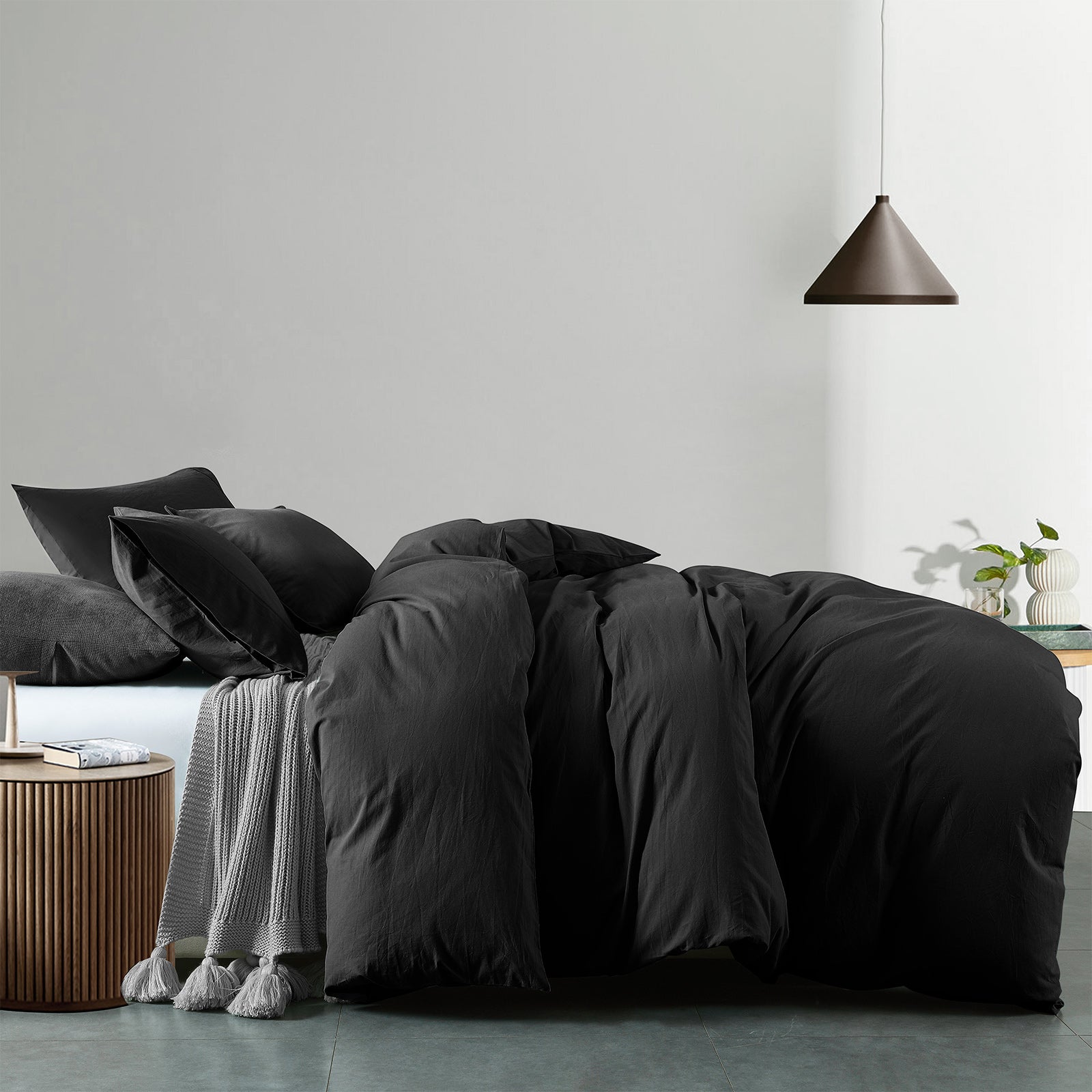 100% Cotton Quilt Cover Set Bedding Ultra Soft Queen Charcoal