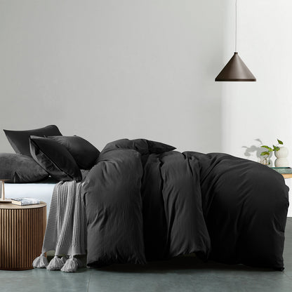 100% Cotton Quilt Cover Set Bedding Ultra Soft Queen Charcoal
