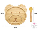 Bamboo Kids Teddy Plate With Suction Cap Base & Spoon