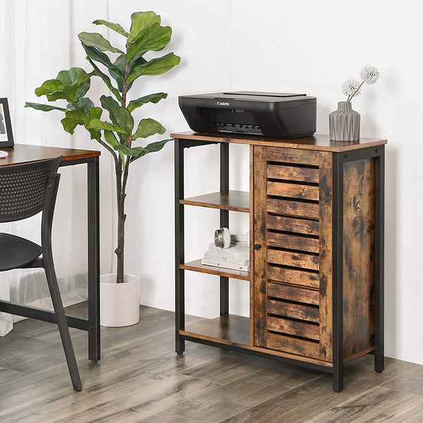  Storage Cabinet With 3 Shelves, Rustic Brown And Black