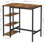 Dining Table With 3 Shelves And Industrial Style Stable Steel Structure, Rustic Brown