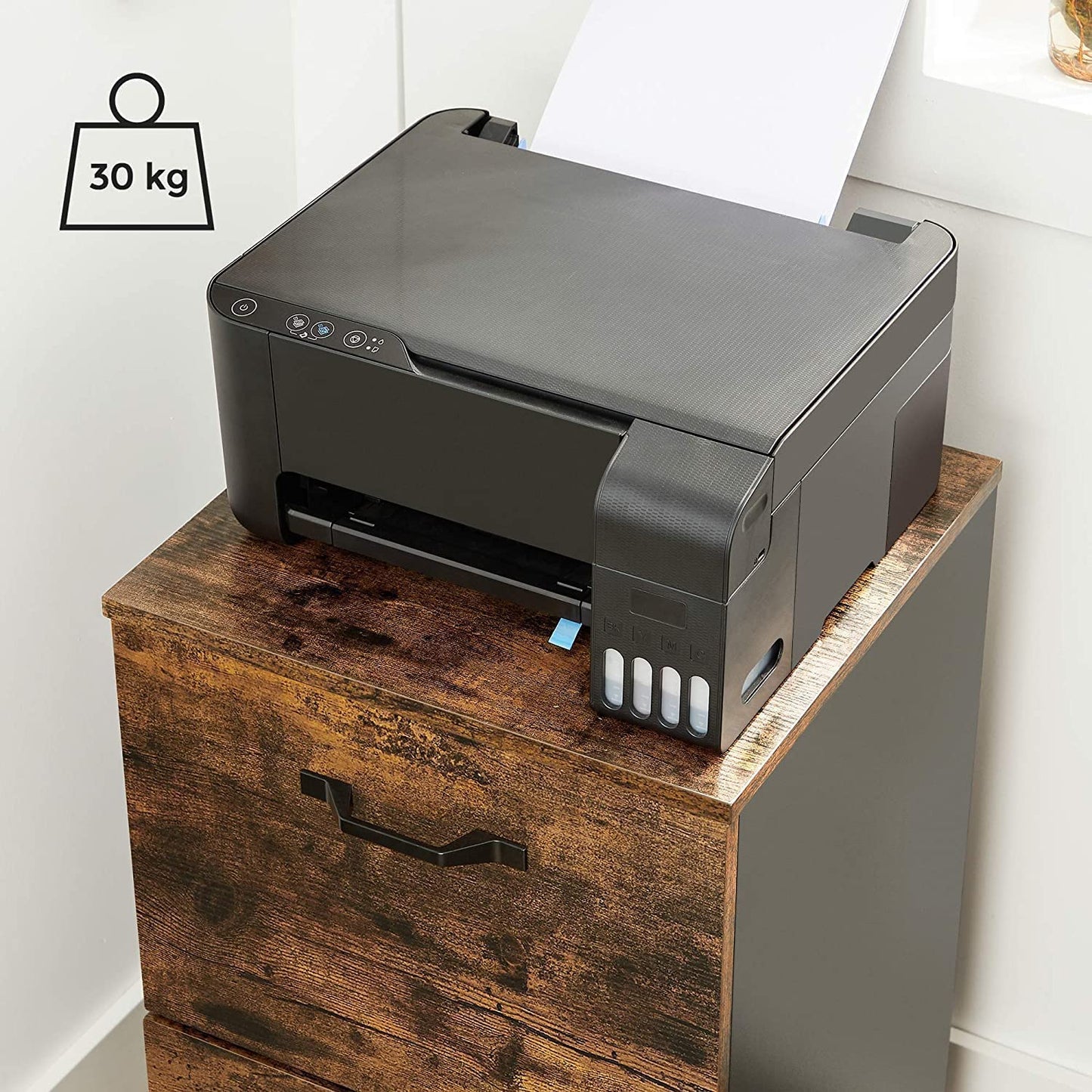 File Cabinet With 2 Drawers Industrial Style For A4 Rustic Brown And Black