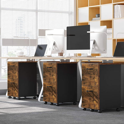 File Cabinet With 2 Drawers Industrial Style For A4 Rustic Brown And Black