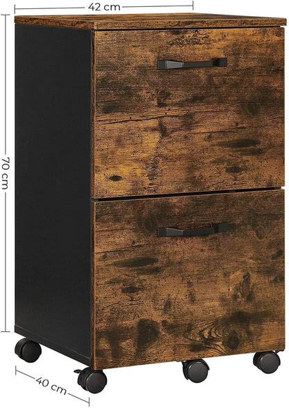 File Cabinet With 2 Drawers Industrial Style For A4 Rustic Brown And Black