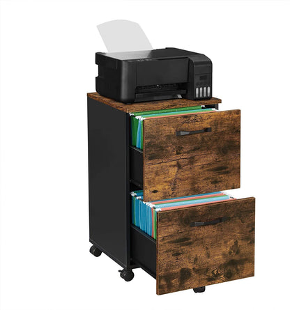 File Cabinet With 2 Drawers Industrial Style For A4 Rustic Brown And Black