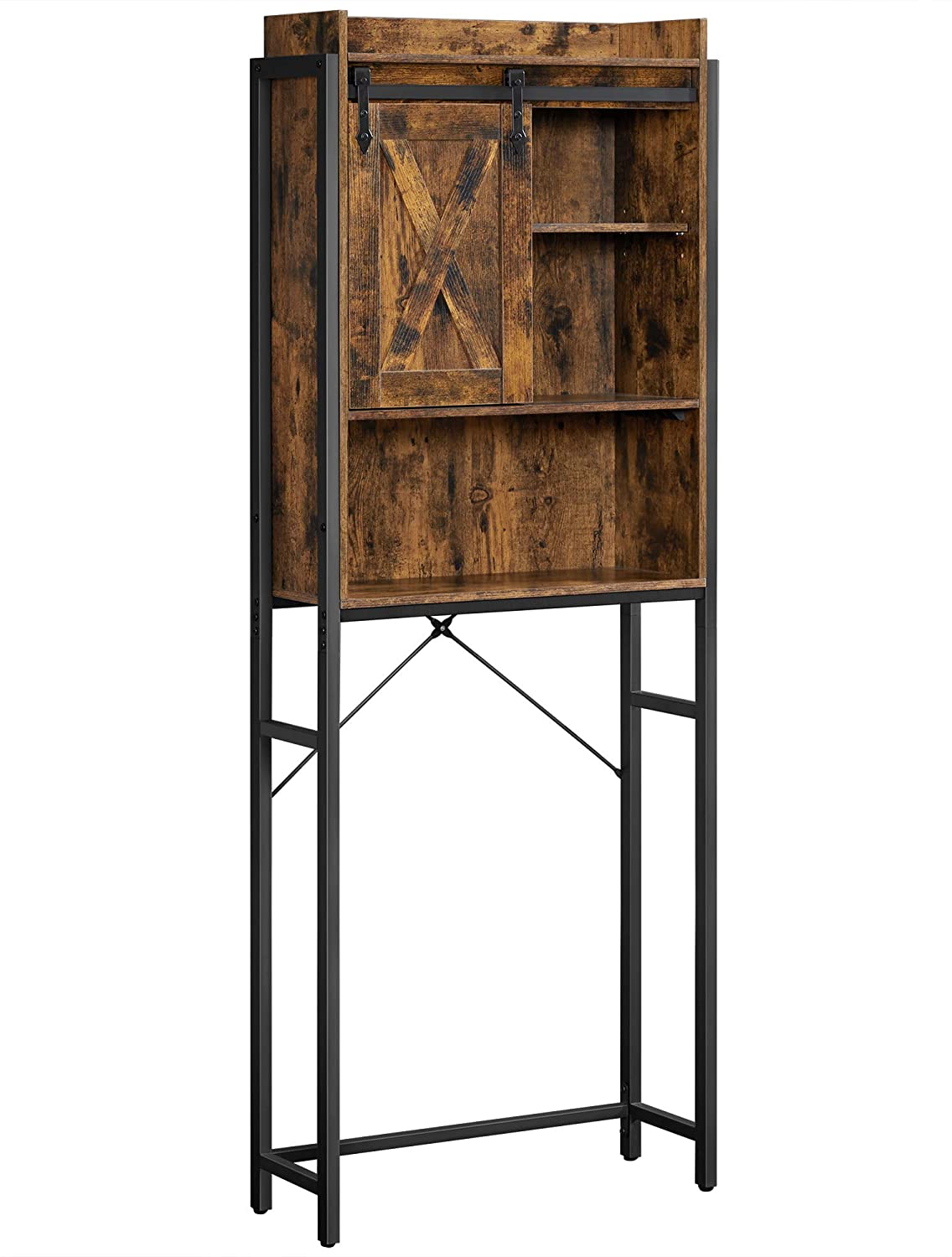 Bathroom Organiser Rack With Small Cabinet Steel Frame 64 X 24 X 171 Cm Rustic Brown And Black