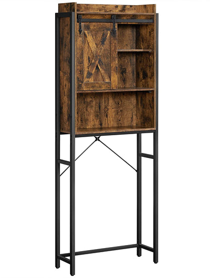 Bathroom Organiser Rack With Small Cabinet Steel Frame 64 X 24 X 171 Cm Rustic Brown And Black