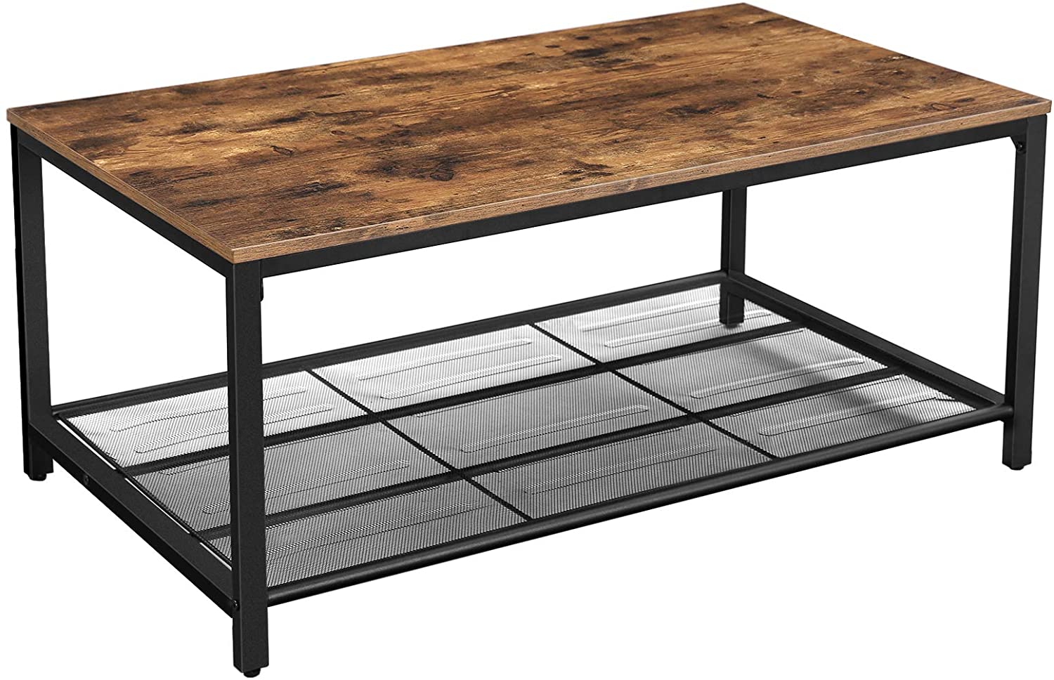 Coffee Table With Dense Mesh Shelf Rustic Brown