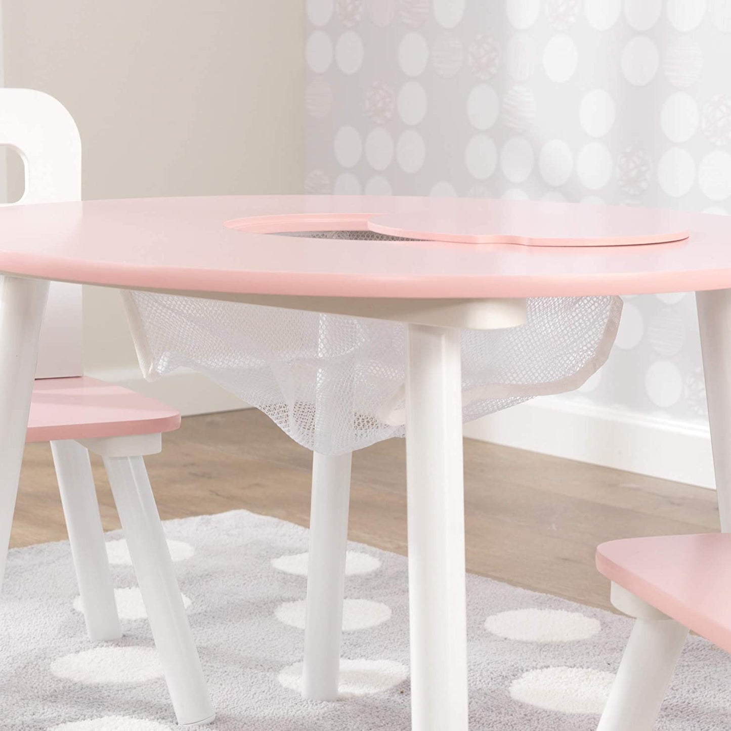 Round Table And 2 Chair Set For Children (White And Pink