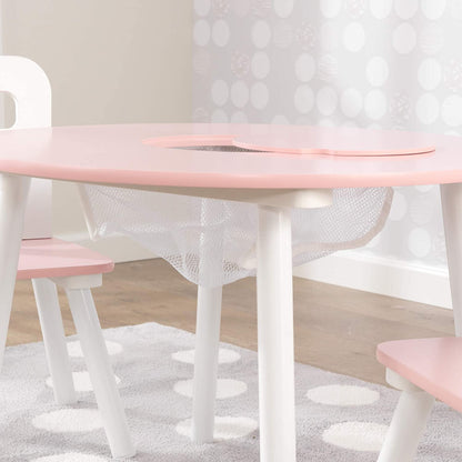 Round Table And 2 Chair Set For Children (White And Pink
