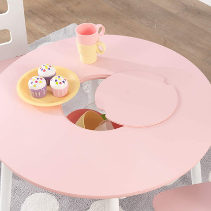 Round Table And 2 Chair Set For Children (White And Pink