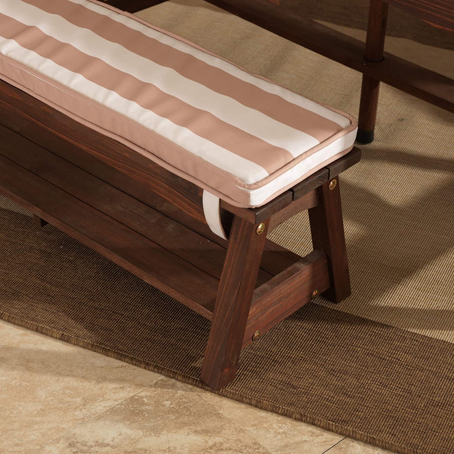 Outdoor Table & Bench Set With Cushions & Umbrella (Brown