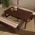 Outdoor Table & Bench Set With Cushions & Umbrella (Brown