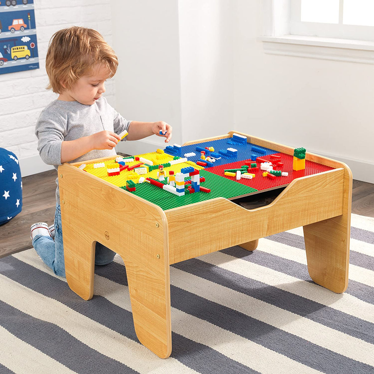 Lego Compatible 2 In 1 Activity Table For Kids (Natural
