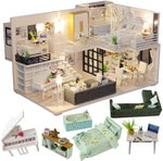 Dollhouse Miniature With Furniture Kit, Dust Proof, Music - Happy Time
