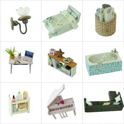 Dollhouse Miniature With Furniture Kit Plus Dust Proof And Music Movement - Happy Time