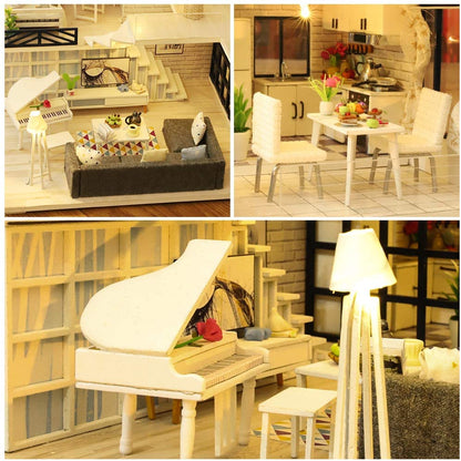 Dollhouse Miniature With Furniture Kit Plus Dust Proof And Music Movement - Happy Time