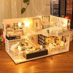 Dollhouse Miniature With Furniture Kit Plus Dust Proof And Music Movement - Happy Time