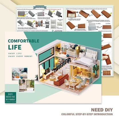 Dollhouse Miniature With Furniture Kit Plus Dust Proof And Music Movement - Comfortable Room