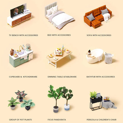 Dollhouse Miniature With Furniture Kit Plus Dust Proof And Music Movement - Comfortable Room