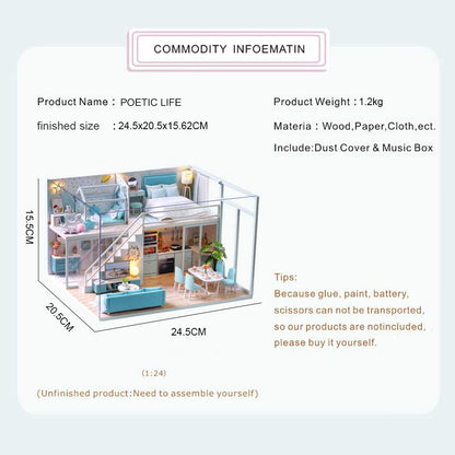 Dollhouse Miniature With Furniture Kit Plus Dust Proof And Music Movement - Poetic Life