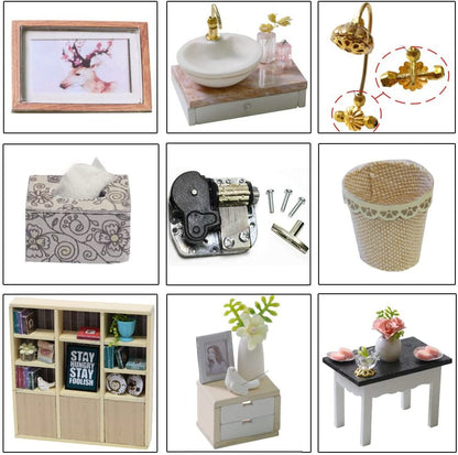 Dollhouse Miniature With LED Furniture Kit Plus Dust Proof And Music Movement