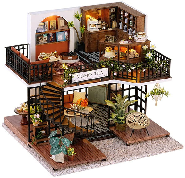 Dollhouse Miniature With Furniture Kit Plus Dust Proof And Music Movement - Forest Tea Shop