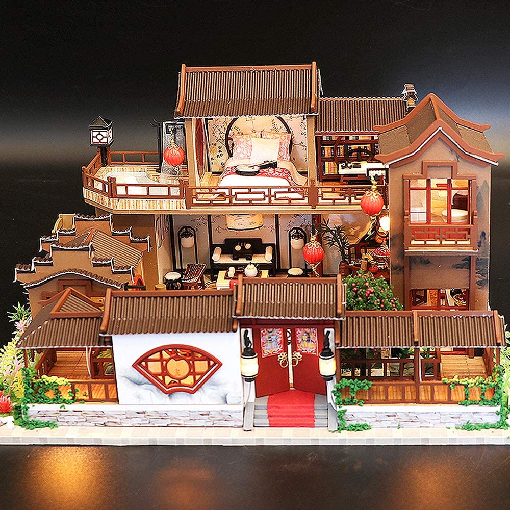 Dollhouse Miniature With Furniture Kit Plus Dust Proof And Music Movement - Tang Dynasty Town
