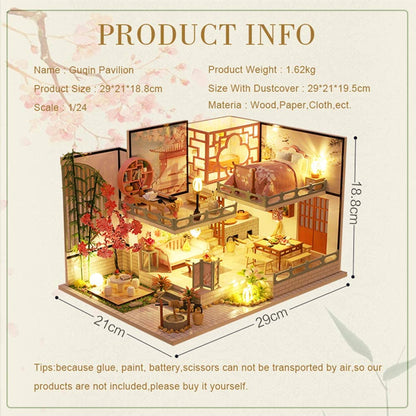 Dollhouse Miniature With Furniture Kit Plus Dust Proof And Music Movement - Guqin Pavilion