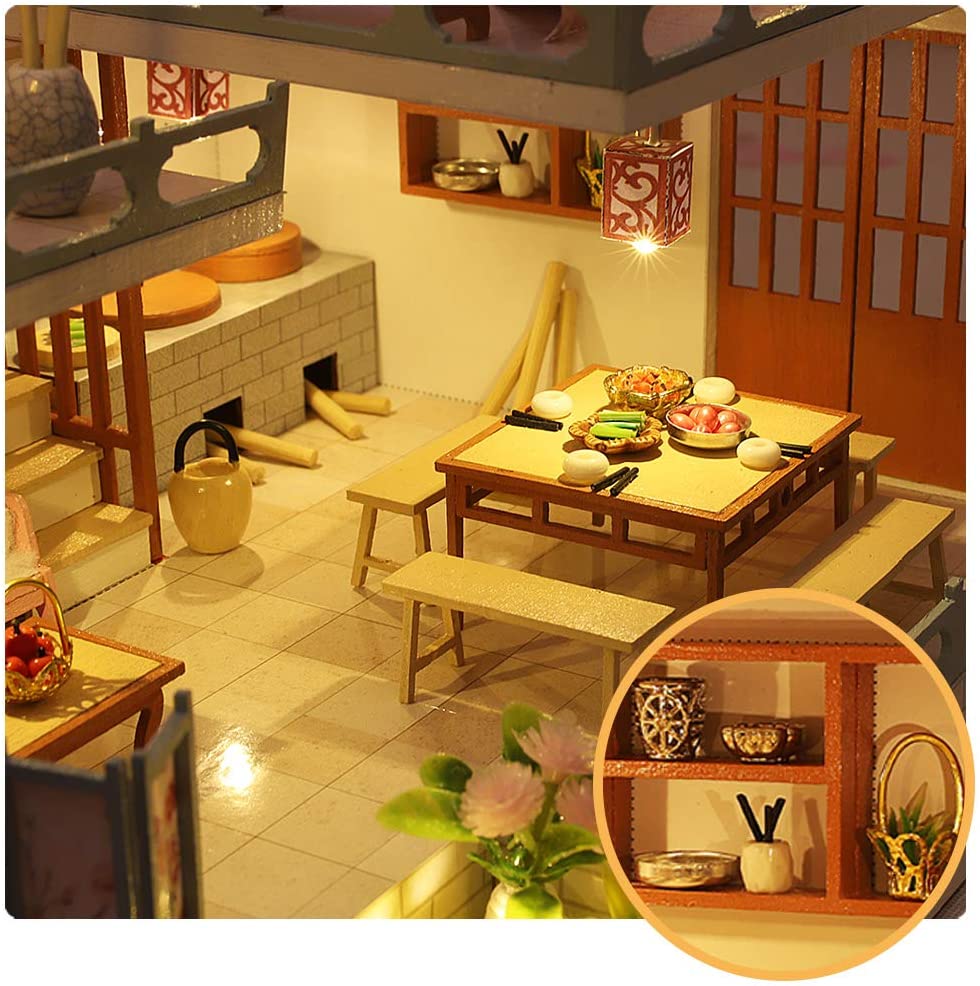 Dollhouse Miniature With Furniture Kit Plus Dust Proof And Music Movement - Guqin Pavilion