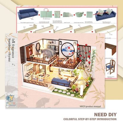 Dollhouse Miniature With Furniture Kit Plus Dust Proof And Music Movement - Bamboo Fragrance