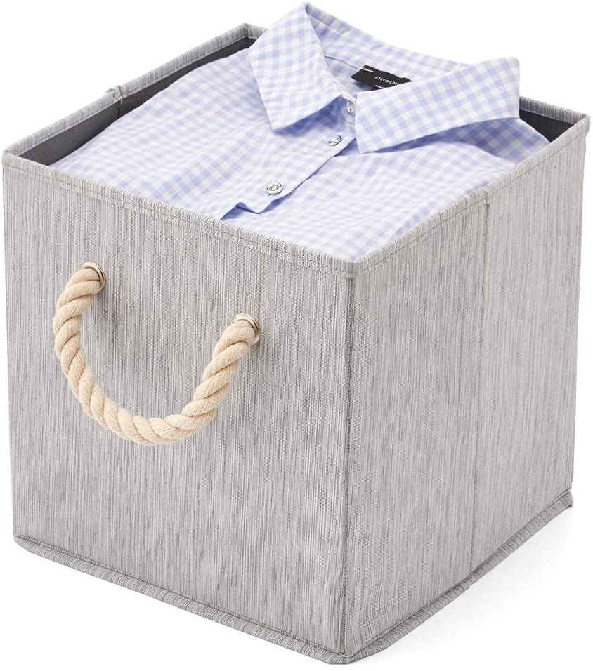 4x Foldable Fabric Storage Cube Bins And Water Resistant Basket Box Organizer For Shelves (Grey