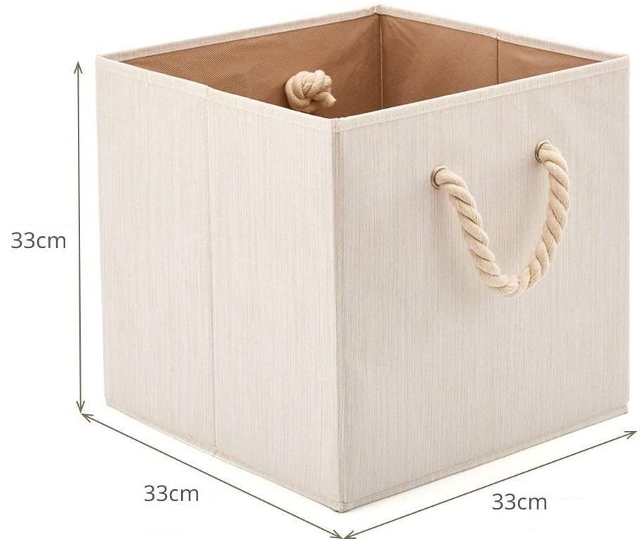 2x  Foldable Bamboo Fabric Storage Bin And Basket Box Organizer For Shelves - Beige