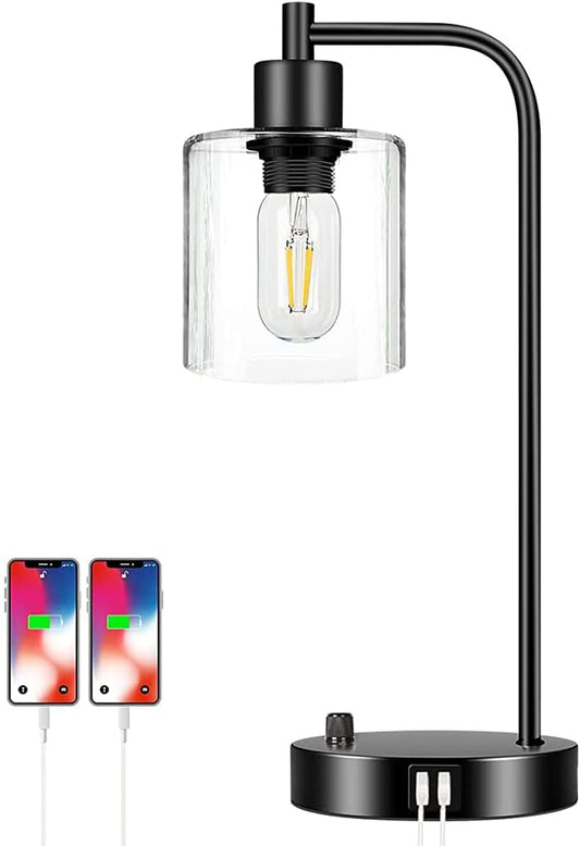 Industrial Table Lamp with 2 USB Port for Bedside Nightstand Desk