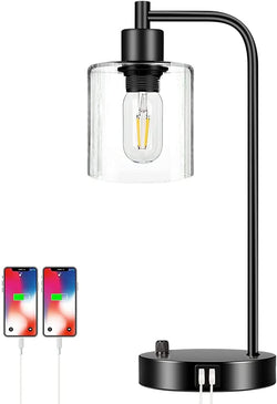 Industrial Table Lamp with 2 USB Port for Bedside Nightstand Desk