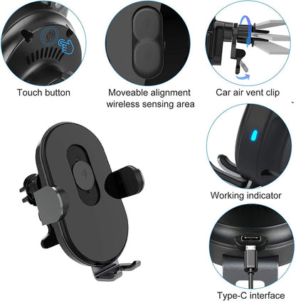 360 Wireless Car Charger Mount with Auto-Clamping 15w Fast Charging