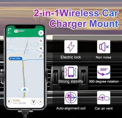 360 Wireless Car Charger Mount with Auto-Clamping 15w Fast Charging